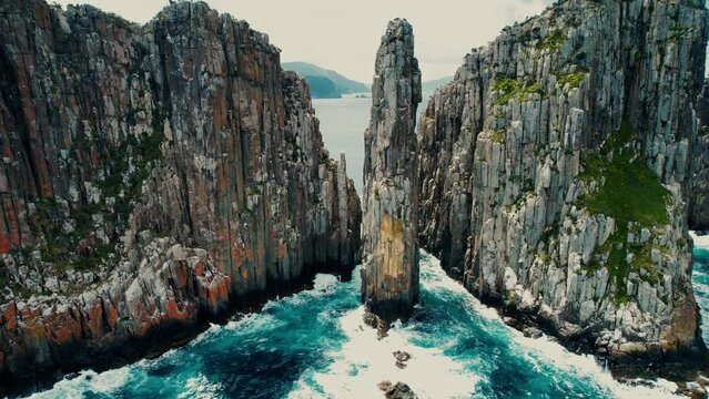 Cape Hauy Lookout Front View Drone Pan in Tasmania, Australia