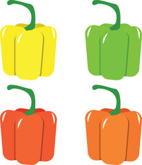 green, yellow, orang , an red peppers fresh for, flyer, banner, logo, illustration and vector