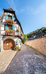 Fototapeta na wymiar Half-timbered houses in Kaysersberg, Alsace, France