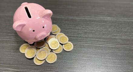 piggy money bank with coins for business