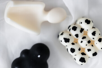 shaped candle. Handmade candles in a modern style, beautifully shaped. Shaped like bubbles, cloud, pyramid, human, heart. Home Decor.