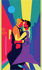 valentine's day greeting card, young couple of people in love, flat illustration, love,  homosexual couple family, lgbt