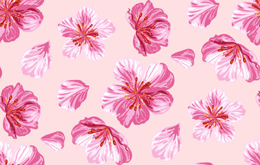 Sakura pink flowers seamless pattern