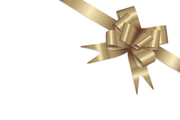 Gift bow. Golden bow with ribbon. Template for a greeting card, poster or brochure.