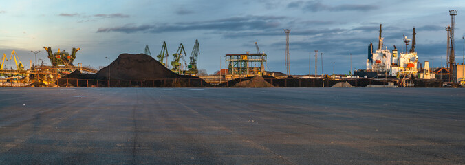 Large asphalt yard in the seaport