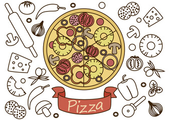 Pizza with ingredients banner PNG illustration with transparent background