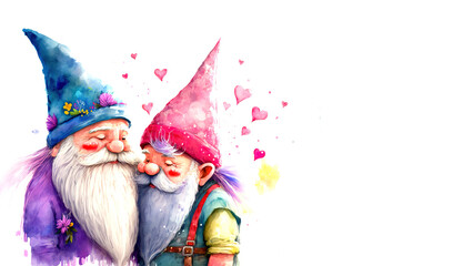 Fototapeta na wymiar watercolor valentines gnomes vibrant colors. Generative ai