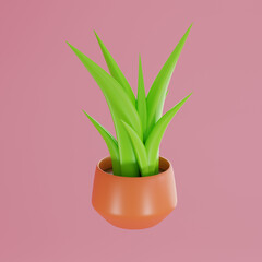 3D Rendering plantpot on pink background. Creative idea concept. 3D creative design icon isolated.
