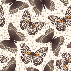 Pattern with butterflies. Butterflies on a beige background.