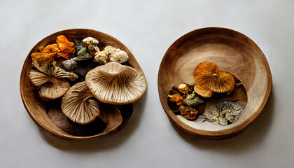 Different fresh wild mushrooms in bowl