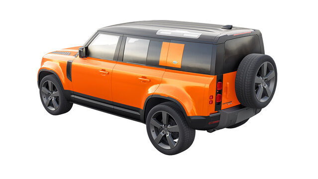 Paris, France. January 30, 2023: Land Rover Defender 2020. Expedition SUV for rural areas and outdoor activities. 3d render