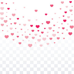 Hearts Confetti Falling Background. St. Valentine's Day pattern. Romantic Scattered Hearts Design Element. Love. Sweet Moment. Gift. Cute Element of Design for Sales or Celebration.