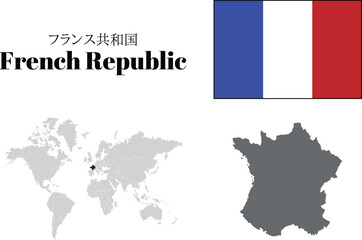 フランス　国旗/地図/領土 - obrazy, fototapety, plakaty