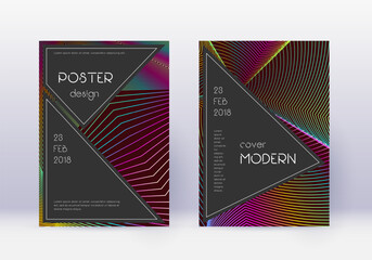 Naklejka na ściany i meble Black cover design template set. Rainbow abstract
