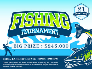 fishing tournament flayer vector template