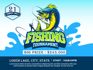 fishing tournament flayer vector template