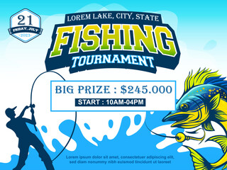 fishing tournament flayer vector template