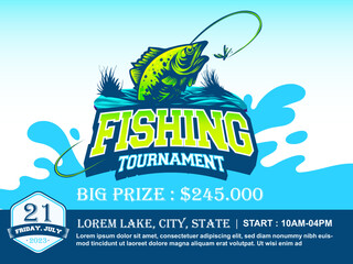 fishing tournament flayer vector template