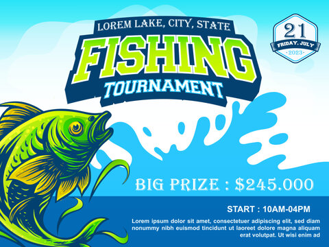 fishing tournament flayer vector template