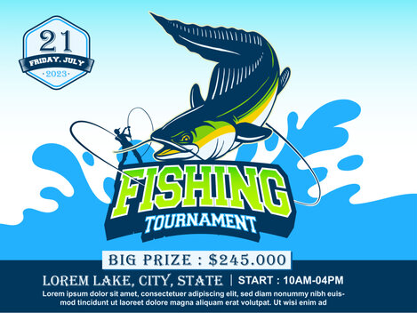 fishing tournament flayer vector template
