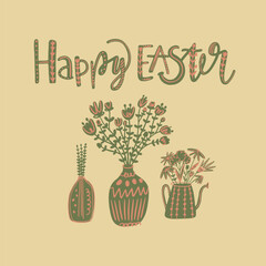 Happy Easter card witt flowers Perfect for greeting cards, invitations, posters, flyers, decorations.