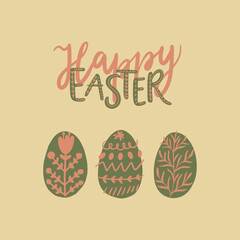 Happy Easter card with Easter eggs. Perfect for greeting cards, invitations, posters, flyers, decorations.