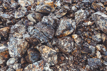 Pile of rocks for road construction base as background