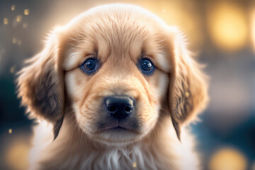 Golden Retriever, a sad and lonely dog without a friend during a snowy winter. generative ai