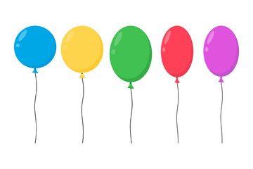 Balloons vector set. Colorful balloons for birthday and party. Floating baloon with a rope.