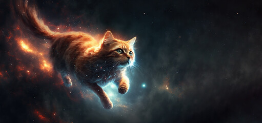 Funny cat astronaut in outer space. Generative AI