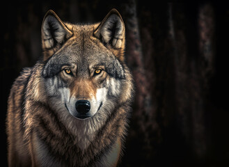 Grey wolf portrait with copy-space, generative AI - obrazy, fototapety, plakaty