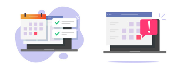 Calendar task list deadline icon vector digital, electronic calender agenda reminder notice, online urgent date meeting time, schedule appointment on laptop computer graphic design illustration image