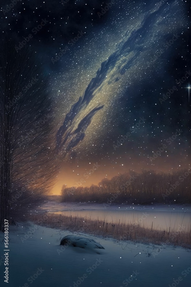 Wall mural the night sky landscape with stars and the milky way ,made with generative ai