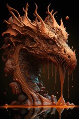 Melting orange dragon . Mythology creature ,made with Generative AI