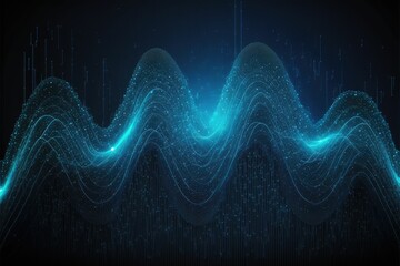 Big data visualization digital dynamic wave of particles on a futuristic blue backdrop ,made with Generative AI