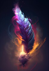 Rainbow pen feather quill, creative inspiration concept ,made with Generative AI
