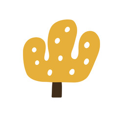 Abstract tree, autumn fall forest plant with yellow foliage crown, trunk. Modern botanical deciduous clipart in Scandinavian style. Childish kids flat vector illustration isolated on white background