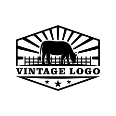 vintage cattle farm logo vector