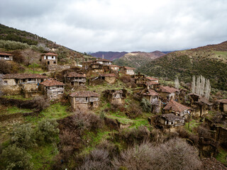 Fototapeta na wymiar Drone Photo of Abandoned Lubbey Village in Izmir, Turkey
