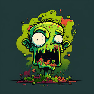 Cartoon Zombie Head Design - Generative AI