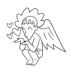 Isolated thin line illustration of Cupid. Thin line love hand drawn icon for Valentine's day.