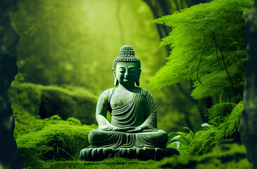 Buddah in green lush background