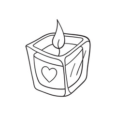 Isolated thin line illustration of a glass candle. Thin line love hand drawn icon for Valentine's day.
