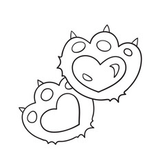 Isolated thin line illustration of a heart paw. Thin line love hand drawn icon for Valentine's day.