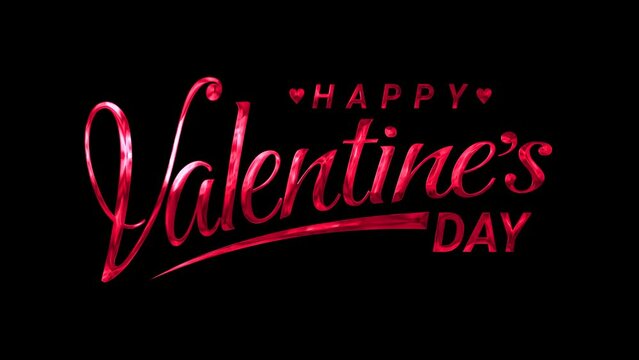 Happy valentines day greeting animation text, red lettering with transparency or alpha background