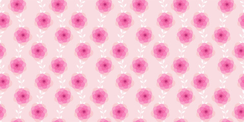 Seamless pattern with pink flowers on a light pink background.