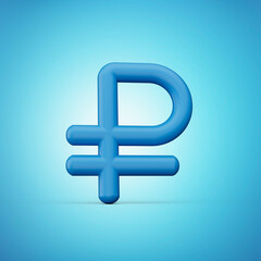 Fototapeta premium Blue and white coin rouble russia currency money icon sign or symbol 3d illustration