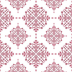 Seamless pattern with floral ornament in gothic style. Vintage fashion fabric design with red flowers. Watercolor hand painting illustration on isolate white background.