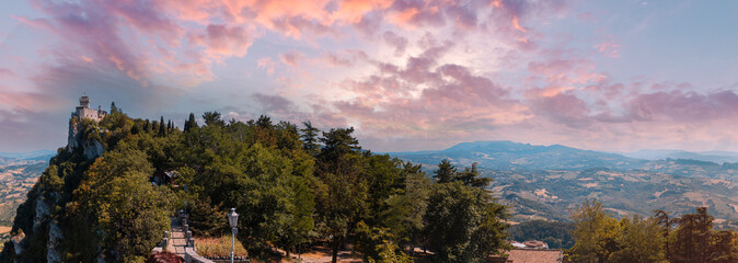 Fototapeta premium Large panorama with the second tower of Cesta in the Republic of San Marino
