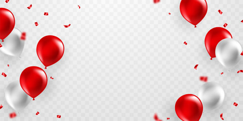 Celebration background with beautifully arranged red balloons. 3DVector illustration design